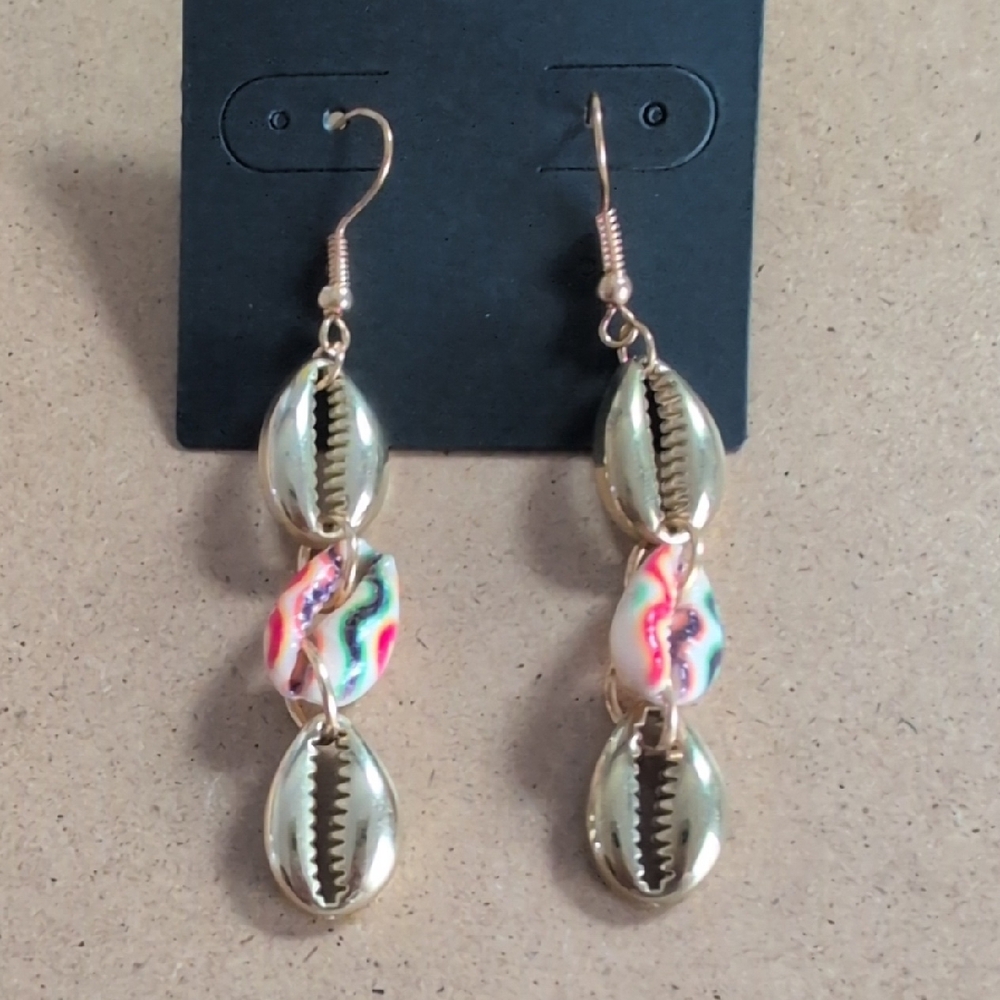 Gold and Multicolor Shell Drop Earrings